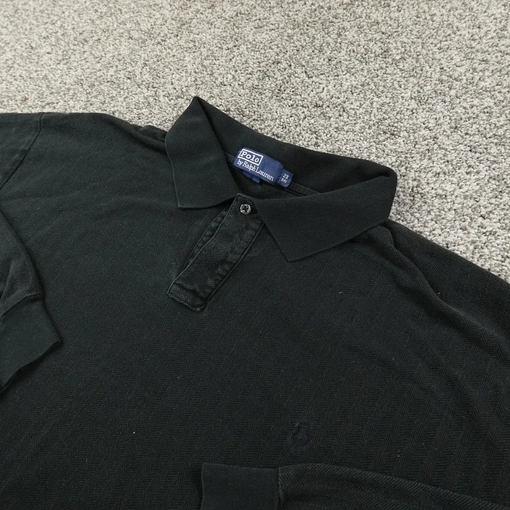 VTG Ralph Lauren Polo Shirt Mens 2XB Black Herringbone Long Sleeve Knit Pony Top